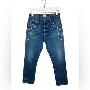 Alice & Olivia Floral Embroidered Jeans 28 High Rise Girlfriend Slim